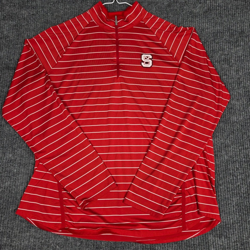 Cutter & Buck NC State Wolfpack‎ Womens XXL Red White Striped 1/4 Zip Pullover
